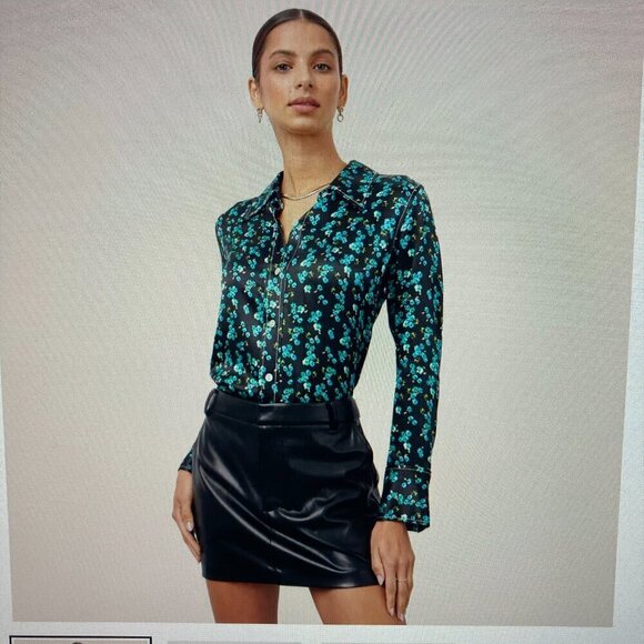 Women's Rails Shirt, Andrea Mint Floral L, Black & Teal - Picture 5 of 16